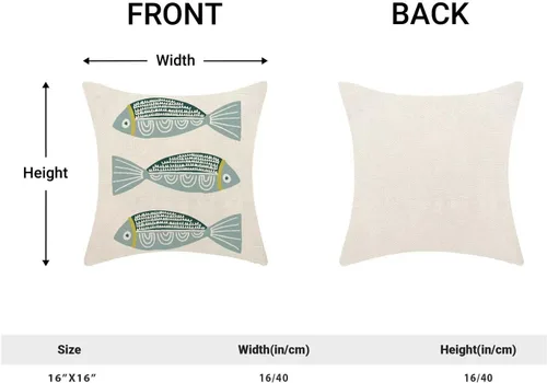 Miniatura 2 de AEIOAE Fundas de Almohada Costeras de 16 x 16 Pulgadas Juego de 2, Fundas Decorativas de Lino con Estampado de Peces Azules de Playa Oceánica