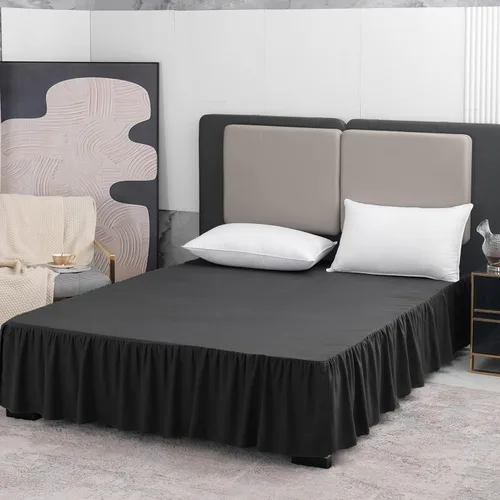 Miniatura 7 de TSUTOMI Falda de Cama Negra Tamaño Twin con Volantes y Esquinas Divididas, Falda de Cama Twin Caída de 12 Pulgadas, Falda de Cama Tamaño Twin Negra