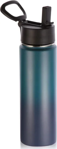 Miniatura 27 de Volhoply Botellas de agua aisladas con popote a granel, paquete de 4, botella deportiva de acero inoxidable de 22 onzas con tapa, vasos de agua