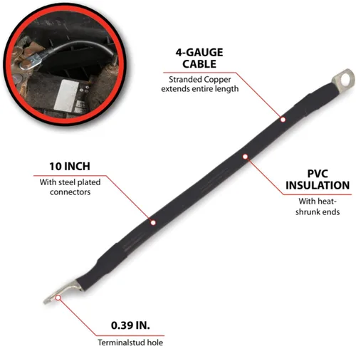Miniatura 3 de Performance Tool W16850 4GA 10 pulgadas interruptor de batería a cable de arranque, negro