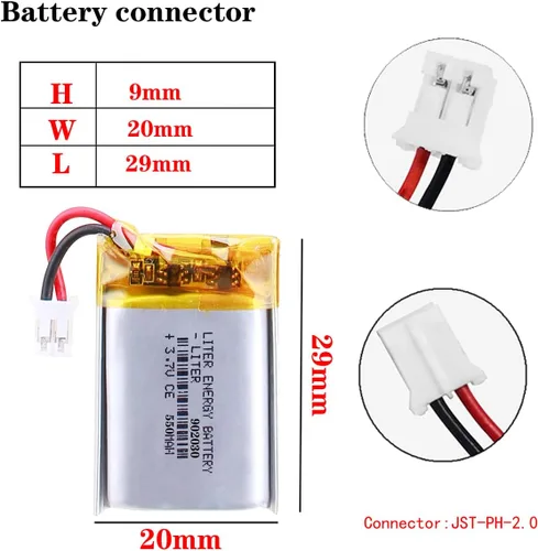 Miniatura 2 de Liter 3.7V 550mAh 902030 Lipo Batería recargable de iones de polímero de litio con conector JST 0.079 in