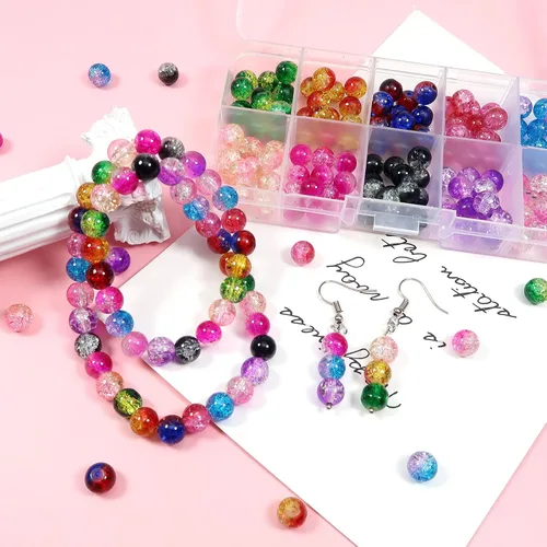 Miniatura 3 de TOAOB - 200 cuentas de cristal de 10 colores surtidos de 5/16 pulgadas redondas hechas a mano espaciadoras surtidas para hacer joyas, pulseras