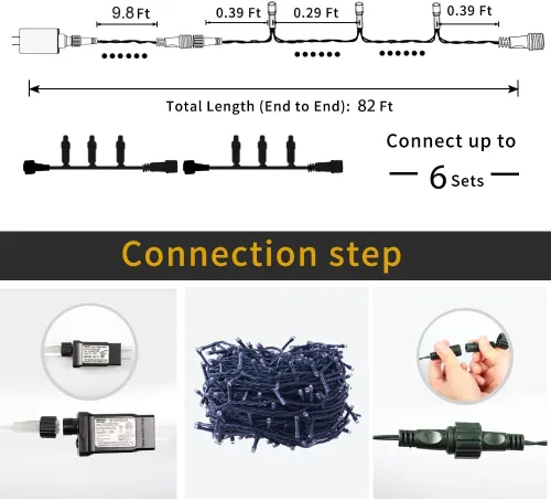 Miniatura 5 de Cadena de luces de Navidad para interiores – 220 LED de 82 ft, 8 modos de memoria, enchufe de extremo a extremo, impermeable decorativo para Azul