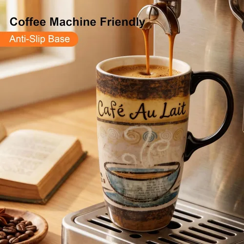 Miniatura 2 de A Ting taza alta de viaje de cerámica de 17 onzas Tapa sellada con caja de regalo, Cafe