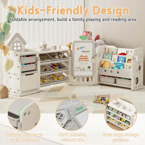 Miniatura 3 de Organizador de almacenamiento de juguetes para niños con 10 contenedores removibles, organizadores de juguetes plegables y almacenamiento