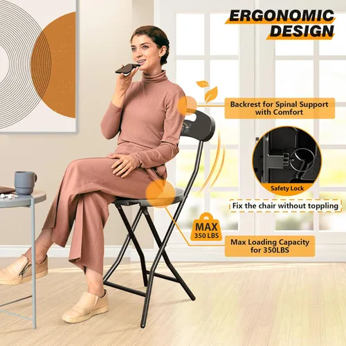Miniatura 4 de 5Rcom Taburete plegable, 1 paquete de 18 pulgadas de taburete plegable de bar con respaldo y asa, taburetes plegables para adultos de hasta 350
