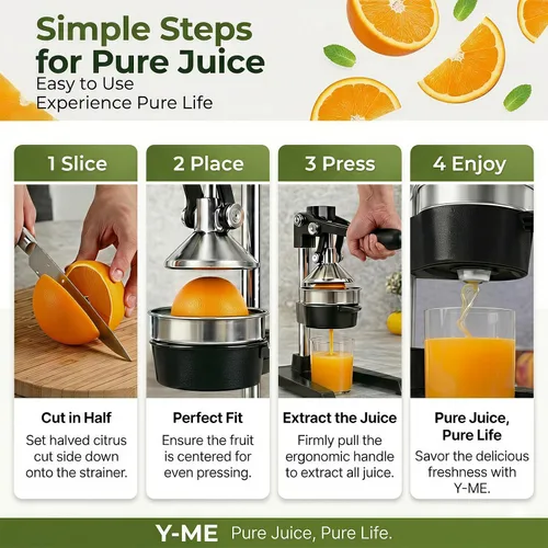 Miniatura 6 de Y-ME Cast Iron Juicer, Heavy Duty Manual Citrus Press with Stainless Steel Detachable Strainers, Hand Juicer for Orange, Lemon, Lime & Grapefruit