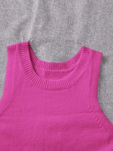 Miniatura 3 de SOLY HUX Suéter de punto acanalado para mujer, sin mangas, cuello redondo, camiseta corta sin mangas