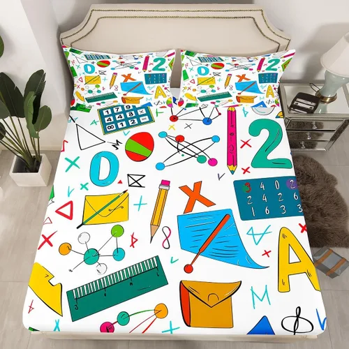 Miniatura 7 de Juego de ropa de cama ajustable con fórmula informática para niños y niños, diseño de geometría de acuarela, números, fórmula matemática, juego