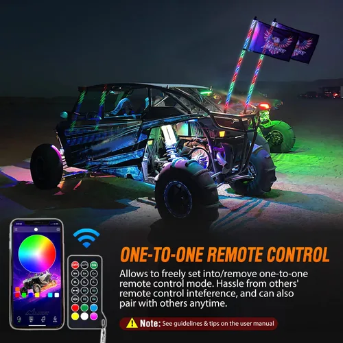 Miniatura 5 de Nilight 2 piezas luces LED RGB tipo látigo de 3 pies, control remoto por aplicación con patrones de persecución DIY, modos de iluminación de parada