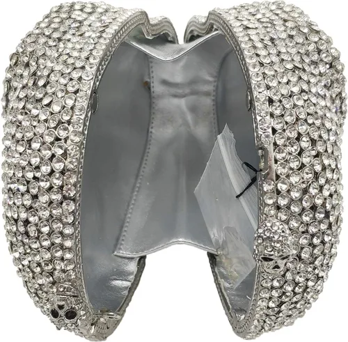 Miniatura 6 de Boutique De FGG Bolso de mano de cristal de calavera para mujer, bolso de mano de noche con diamantes de imitación, para fiesta, graduación
