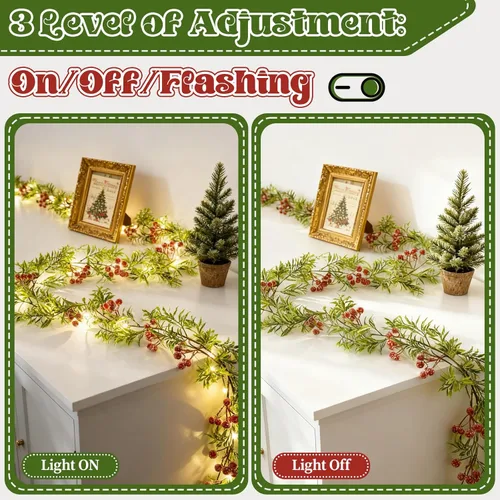 Miniatura 4 de Guirnalda de Navidad con Luces 5.9 Pies Guirnalda de Navidad con Bayas Rojas Hojas de Acebo Verdes Guirnalda Pre-Iluminada para Decoración