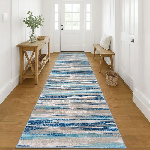 Miniatura 56 de Lansny Alfombra moderna abstracta de 2 x 5 pies, color negro, gris, blanco, lavable, alfombra de entrada para cocina, alfombra antideslizante suave