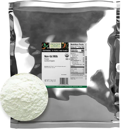 Frontier Co-op Leche en polvo orgánica sin grasa bolsa a granel de 5 libras, leche en polvo sin grasa para hornear, cocinar, rehidratar o en polvo