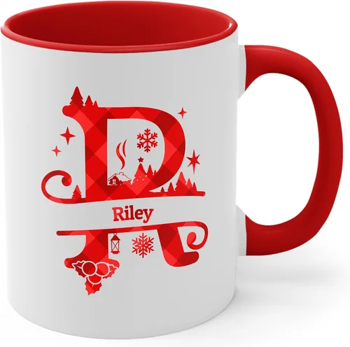Miniatura 11 de Taza de café con inicial de decoración navideña con nombre, taza personalizada para mujeres y hombres, regalos con monograma, tazas de café