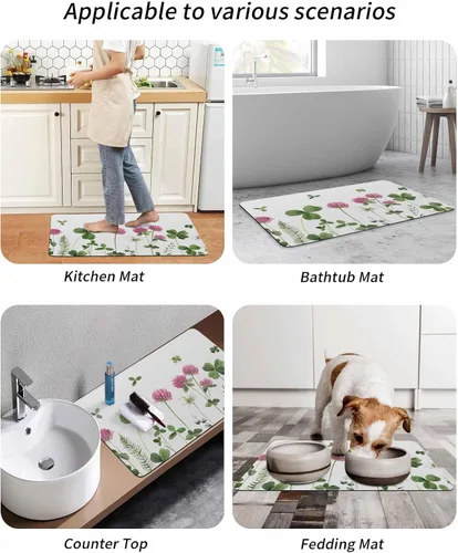Miniatura 9 de Tapete de baño antideslizante con hojas de flores, de secado rápido y absorbente, de tierra de diatomeas, fregadero, cocina, sala de estar, lavable