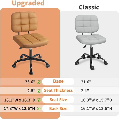 Miniatura 7 de Silla de escritorio de oficina en casa sin brazos – Pequeñas sillas giratorias de escritorio de oficina con ruedas – Silla de computadora de piel