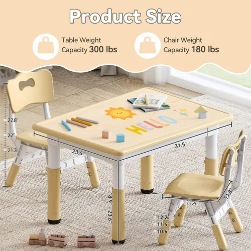 Miniatura 2 de GITAWUSA Juego de mesa y sillas de estudio para niños, juego de mesa y sillas para niños de 3 a 8 años, 31.5 pulgadas de largo x 23.6 pulgadas