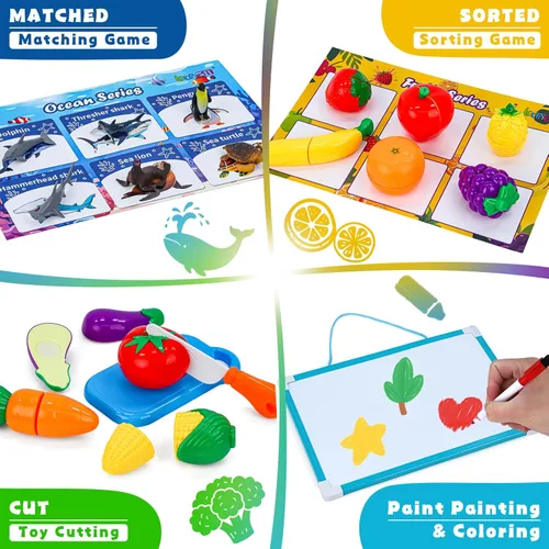 Miniatura 2 de Juguetes de clasificación para niños de 3 a 5 años, 7 juegos temáticos a juego con pizarra blanca magnética, motricidad fina Montessori y práctica