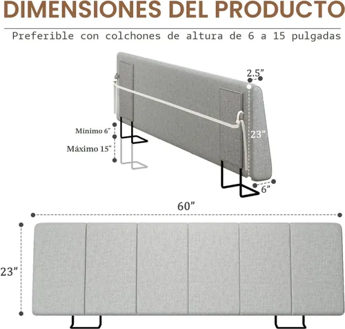 Miniatura 2 de Cabecera Solo Tamaño Queen - Sin Ensamblaje, Cabecera Tapizada Tamaño Queen en Tela de Lino Moderna, Estilo Actual, para Cama Ajustable Extra claro