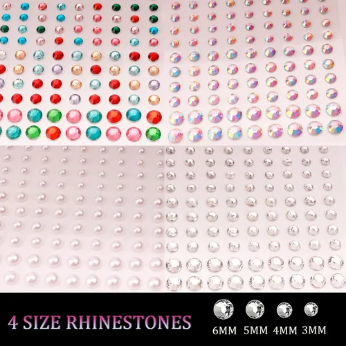Miniatura 4 de 8 hojas de gemas faciales para maquillaje, 20 colores, diamantes de imitación, perlas para el cabello, gemas para ojos, joyas para el cuerpo, arte