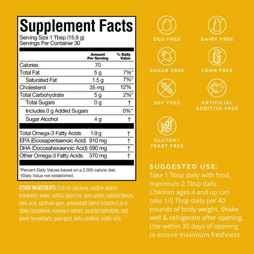 Miniatura 2 de BRAINMD Dr Amen Omega-3 Power Squeeze, Citrus Blast - 16.8 oz - Aceite de pescado - Apoya la salud cardiovascular, cerebral y del sistema