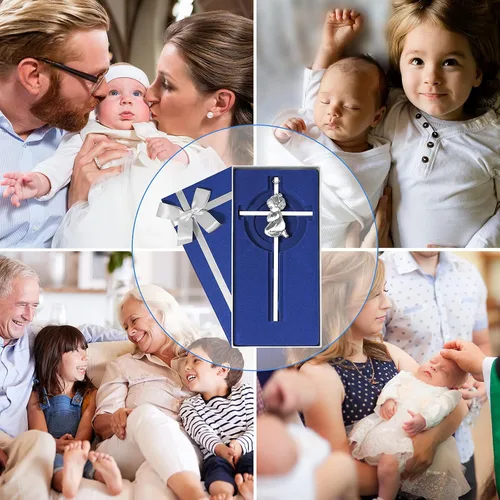 Miniatura 6 de Tryuunion Cruz de pared para bebé, regalos de bautizo para niña, cruces de 7 pulgadas plateadas para niñas orando, ideales para primera comunión