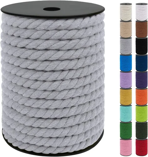 Miniatura 25 de JeogYong Cordón de macramé de 8mm, cuerda de lana de macramé de algodón natural de 131 pies, cordón de algodón trenzado de 3 hebras, hilo de macramé