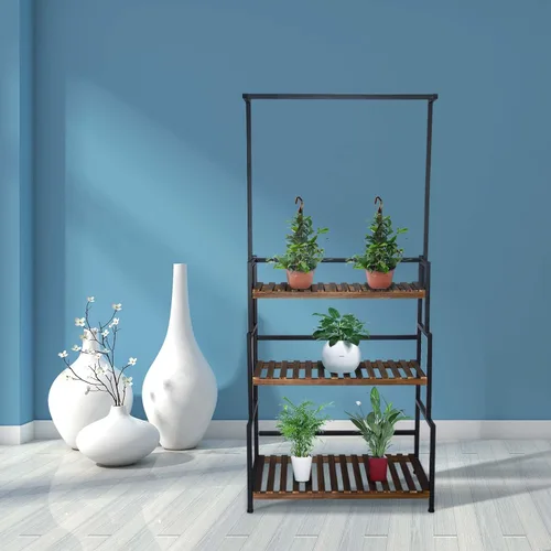 Miniatura 5 de Soporte colgante de 3 niveles para plantas interiores, estante de metal de 68 pulgadas de alto para múltiples plantas de interior, soporte grande