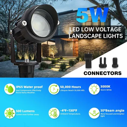 Miniatura 2 de Luces de paisaje de bajo voltaje, iluminación LED de paisaje para exteriores con conectores, 5 W, 500 lm, focos de lente de enfoque, 24 V CA/CC 3000