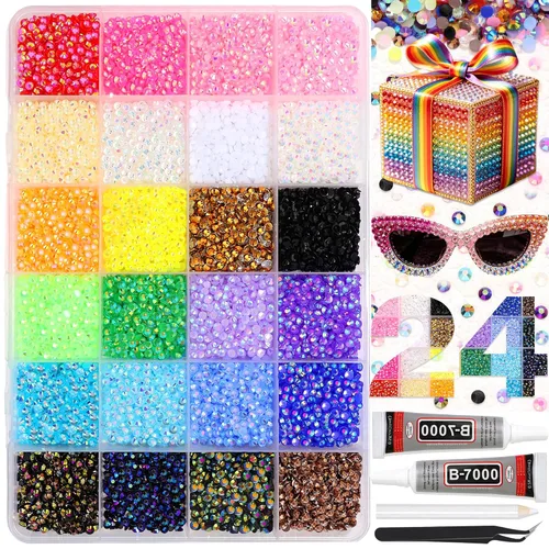 Miniatura 12 de FULZTEY Kit de diamantes de imitación de resina para deslumbrar 24 colores, gemas de uñas de parte trasera plana de 0.118 pulgadas (0.118 in), gema
