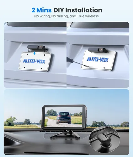 Miniatura 2 de AUTO-VOX Cámara de respaldo inalámbrica solar con monitor de 5" 1080P: Batería de 5000mAh, 2 minutos de instalación DIY y 2 cámaras de respaldo