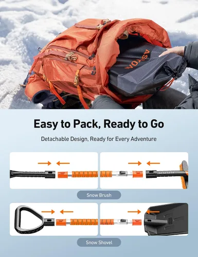 Miniatura 6 de AstroAI Kit de raspador de hielo y pala de nieve de 2 pulgadas, raspadores de hielo de 47.2 pulgadas para parabrisas de automóvil y cepillo de nieve