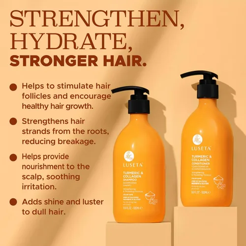 Miniatura 4 de Set de Champú y Acondicionador Luseta para Cabello con Cúrcuma y Colágeno, Champú Voluminizador para Cabello Fino o Graso, Libre de Sulfatos