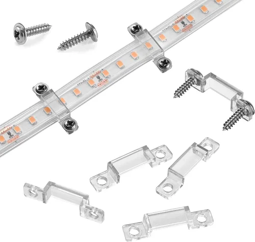 MMSD Paquete de 100 soportes de montaje para tira de luces LED, soporte de luz de rayas, gancho de cinta LED, clips rígidos con 202 tornillos para