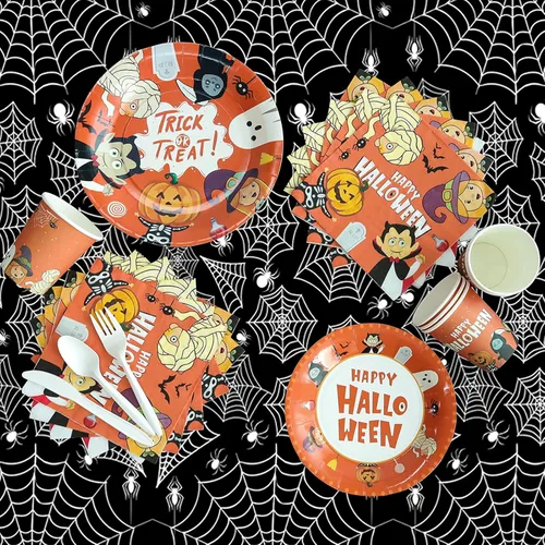 Miniatura 4 de ATFUNSHOP Mantel de plástico de Halloween, 4 unidades, 54 x 108 pulgadas, mantel rectangular desechable, tela de araña negra, impermeable, a prueba
