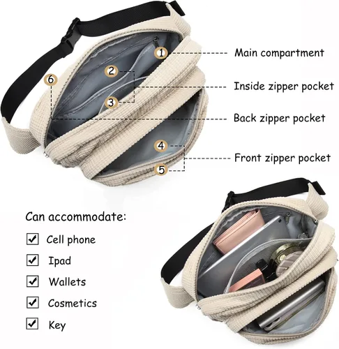 Miniatura 3 de Ibalulu Riñonera cruzada para mujer a la moda, bolsa para cinturón grande de 5 litros, bolso de pecho con correa ajustable, riñoneras de moda
