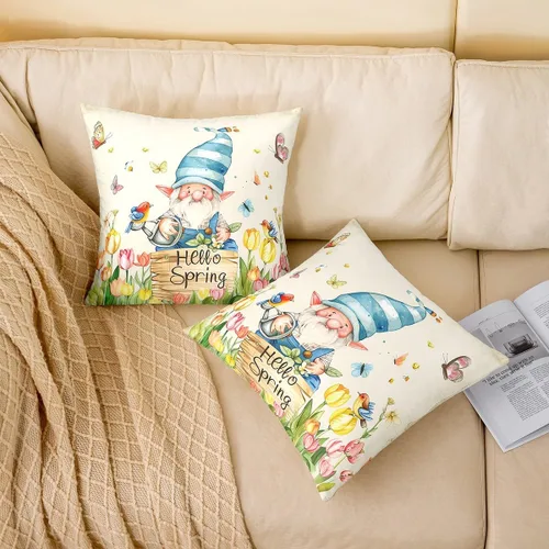 Miniatura 2 de Fundas de almohada de gnomo de tulipán, fundas de almohada florales de mariposa para sofá de cama del hogar, fundas de almohada cuadradas