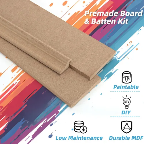 Miniatura 5 de Art3d Kit de Revestimiento de Tablero y Listón Prefabricado Pintable, Panel de Pared de Acento de MDF para Cocina Dormitorio Sala de Estar