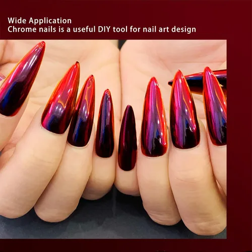 Miniatura 4 de Polvo de uñas cromado de espejo rojo, polvo cromado de uñas de color rojo a negro para uñas de gel, efecto espejo metálico, pigmento en polvo