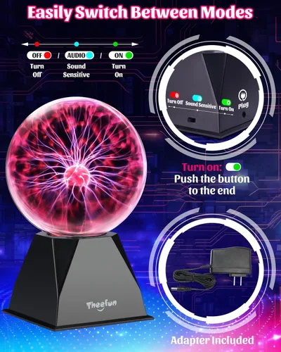Miniatura 6 de Theefun Bola de Plasma: Verdadera Bola de 6 Pulgadas con Base de 3.5 Pulgadas, Globo de Plasma Regalos de Navidad Lámpara Sensible al Tacto y Sonido