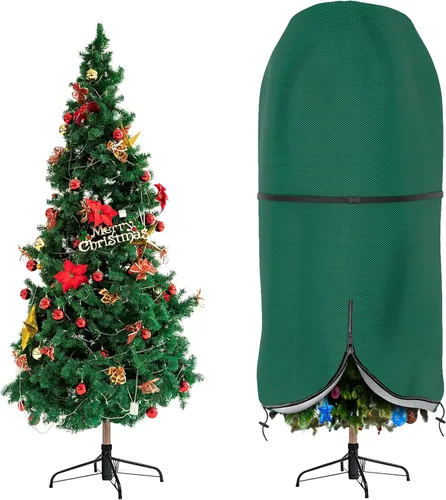 Miniatura 9 de Cubierta para árbol de Navidad con correas ajustables, bolsa de almacenamiento vertical para árbol de Navidad con cremallera y cordón para árbol