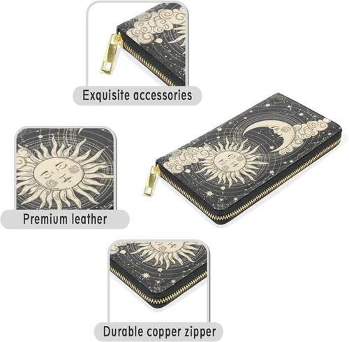 Miniatura 3 de Cartera larga para mujer, monedero con cremallera, cartera de cuero, Astrología Tarot Goth, Gótico