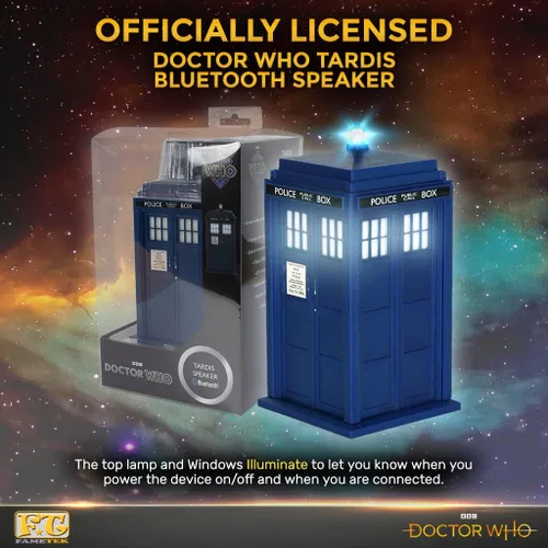 Miniatura 6 de FAMETEK Altavoz Bluetooth Doctor Who Tardis. Reproduce música, se ilumina, efectos de sonido detallados de Tardis Los mejores regalos de Doctor