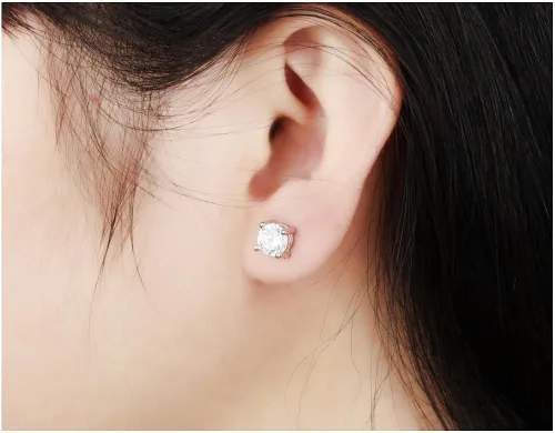 Miniatura 7 de Pendientes de tuerca de acero de titanio chapado en platino princesa 3A Rhinestone para mujer