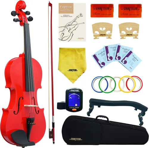 Miniatura 10 de CRAFTEEM 1/2 Conjunto de violín negro premium hecho a mano para principiantes, adultos y niños con cinta adhesiva para dedos de 5 colores - Violín