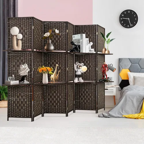 Miniatura 9 de BLKMTY Divisores de habitación con estantes, pantalla de partición portátil, 6 paneles divisores de habitación y pantallas de privacidad plegables