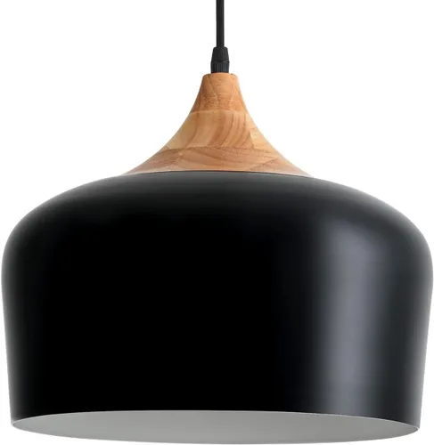 Miniatura 9 de Lámpara colgante industrial negra de 11.8 pulgadas, iluminación colgante de techo ajustable de madera con pantalla de metal en forma de cúpula