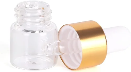 Miniatura 4 de Hauioe 50 botellas cuentagotas de vidrio transparente – 1/3/0.2 fl oz botella cuentagotas de aceite esencial con pipeta medidora y tapa dorada