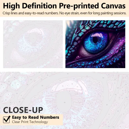 Miniatura 3 de TUMOVO Pintura por números para adultos – Kit de pintura acrílica de ojo de dragón azul y morado – Arte de lienzo de 16 x 20 pulgadas